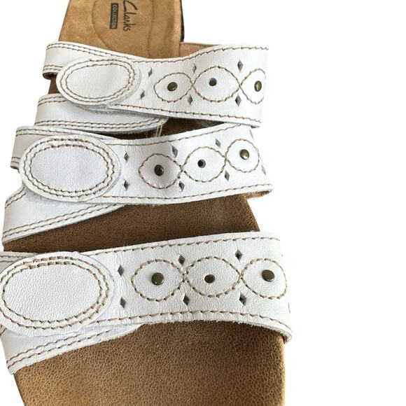 Clarks Collection Women’s White Leisa Cacti Leather Comfy Sandals Size 9.5 - Picture 3 of 12